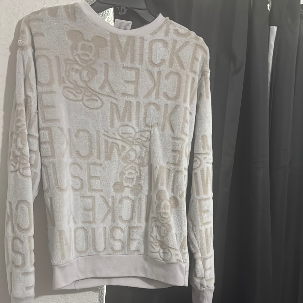Disney Cream Crewneck Sweater with Textured Mickey Design